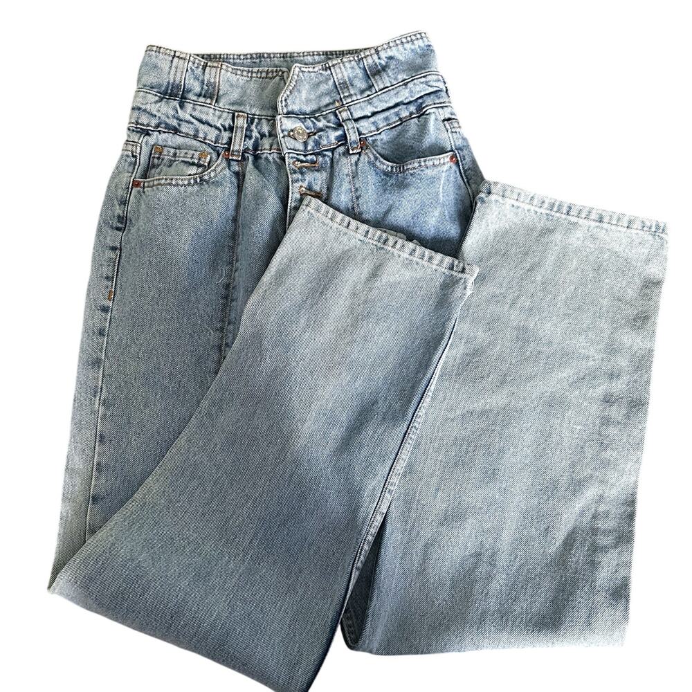 High Waist Jeans Denim Light Wash Zipper Ankle Black Fashion Size 36